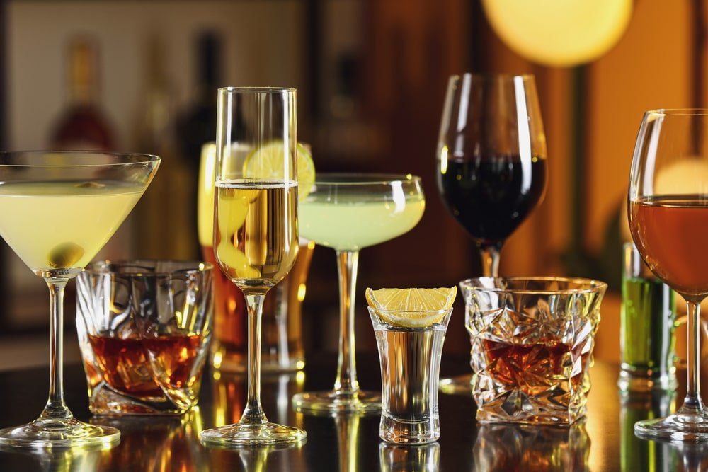 Verres de différentes alcools